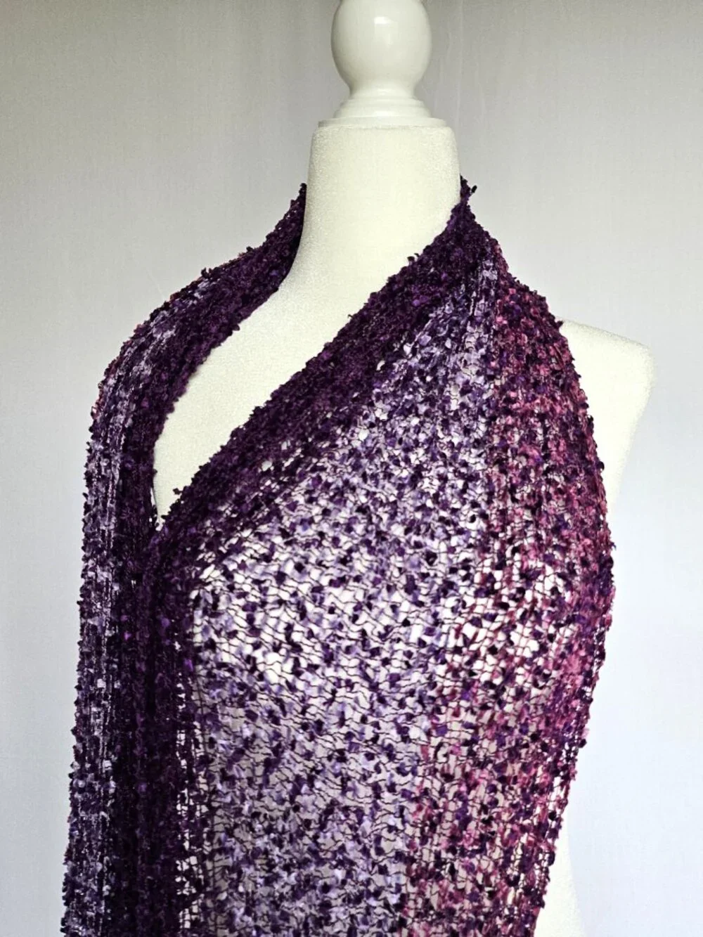 Fashion Scarf | Textured Fringe Knit | Purple Pink Ombre | One Size